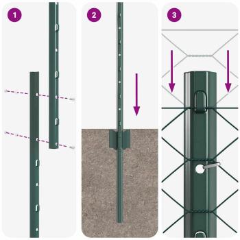 Zaunpfosten 11 Stück U-Kanal Grün 100 cm Stahl, Sechseckzaun Grün 1x100 m Stahl