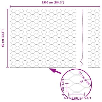 Zaunpfosten 11 Stück U-Kanal Grau 60 cm Stahl, Sechseck Zaun Grau 0.6x25 m Stahl