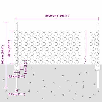 Zaunpfosten 11 Stück U-Profil Grau 60 cm Stahl, Sechseckzaun Grau 0.5x50 m Stahl