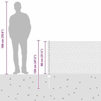 Zaunpfosten 11 Stk U-Kanal Grau 80 cm Stahl, Sechseckiger Zaun Grau 0.8x50 m Stahl
