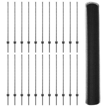 Zaunpfosten 22 Stück U-Kanal Grau 120 cm Stahl, Sechseckzaun Grau 1,2x50 m Stahl