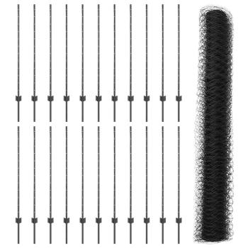 Zaunpfosten 22 Stk U-Profil Grau 120 cm Stahl, Sechseckzaun Grau 1.2 x 50 m Stahl