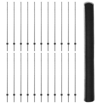 Zaunpfosten 22 Stück U-Kanal Grau 160 cm Stahl, Hexagonzaun Grau 1.6x50 m Stahl