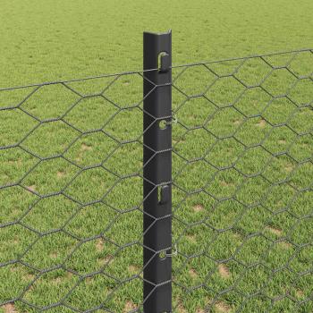 Zaunpfosten 22 Stück U-Profil Grau 120 cm Stahl, Sechseckiger Zaun Grau 1,2x100 m Stahl