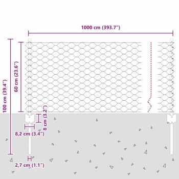 Zaunpfosten 5 Stück U-Kanal 60 cm verzinkter Stahl, Sechseckzaun 0,6x10 m verzinkter Stahl