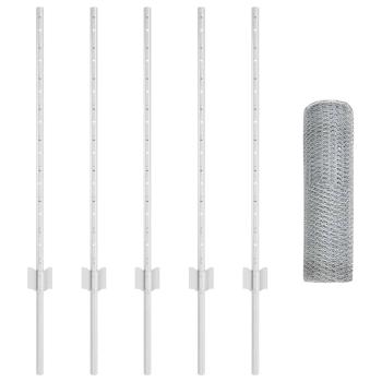 Zaunpfosten 5 Stück U-Profil 80 cm feuerverzinkter Stahl, Sechseckzaun 0,8x10 m feuerverzinkter Stahl