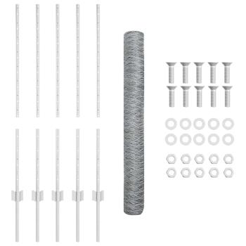 Zaunpfosten 10 Stück U-Kanal 100 cm galvanisierter Stahl, Sechseckzaun 1x10 m galvanisierter Stahl