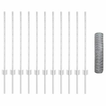 Zaunpfosten 11 Stück U-Kanal 80 cm Verzinkter Stahl, Sechseckzaun 0,8x25 m Verzinkter Stahl