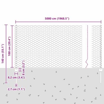 Zaunpfosten 10 Stück U-Kanal 140 cm verzinkter Stahl, Sechseckzaun 1x50 m verzinkter Stahl