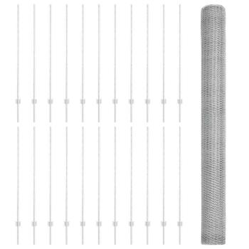 Zaunpfosten 22 Stück U-Kanal 140 cm verzinkter Stahl, Sechseckzaun 1,4x50 m verzinkter Stahl