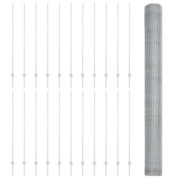 Zaunpfosten 22 Stück U-Kanal 160 cm verzinkter Stahl, Sechseckzaun 1.6x50 m verzinkter Stahl