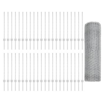 Zaunpfosten 11 Stk U-Kanal 80 cm verzinkter Stahl, Sechseckzaun 0.8x100 m verzinkter Stahl