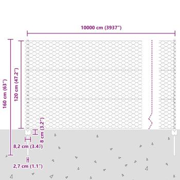 Zaunpfosten 22 Stück U-Kanal 120 cm verzinkter Stahl, Sechskantzaun 1,2x100 m verzinkter Stahl