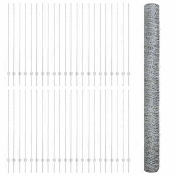 Zaunpfosten 22 Stück U-Kanal 150 cm Verzinkter Stahl, Sechseckzaun 1,5x100 m Verzinkter Stahl