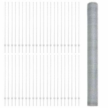Zaunpfosten 22 Stück U-Kanal 160 cm verzinkter Stahl, Sechseckzaun 1,6x100 m verzinkter Stahl