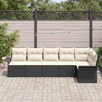 6-teiliges Garten-Sofa-Set mit Kissen Schwarz Poly-Rattan