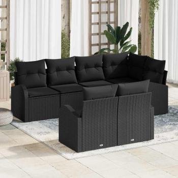 ARDEBO.de - Garten-Sofa-Set Set aus 7 Schwarz Poly-Rattan, Polyester-Kissen