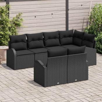 Garten-Sofa-Set Set aus 7 Schwarz Poly-Rattan, Polyester-Kissen