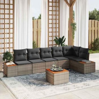 ARDEBO.de - 7-teiliges Garten Sofa Set mit Kissen Grau Poly Rattan Akazie