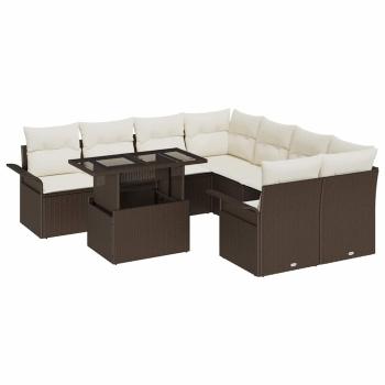 9-teiliges Garten Sofa Set mit Kissen Braunes Poly Rattan