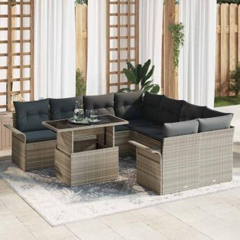 ARDEBO.de - 9-teiliges Garten-Sofa-Set mit Kissen Hellgrau Poly-Rattan