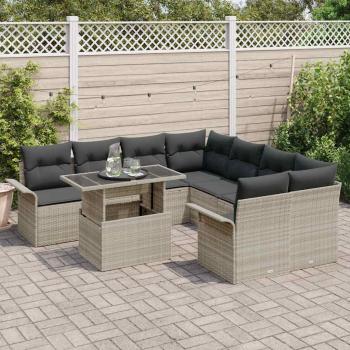 9-teiliges Garten-Sofa-Set mit Kissen Hellgrau Poly-Rattan
