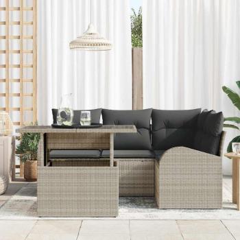 5-teilige Garten-Sofa-Set mit Kissen in hellgrauem Poly-Rattan