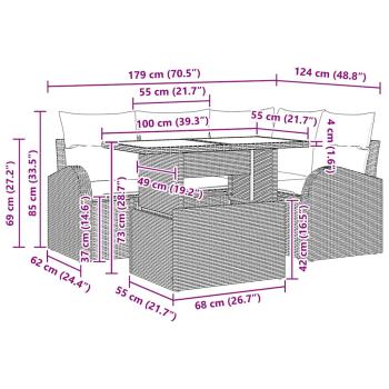 5-teilige Garten-Sofa-Set mit Kissen in hellgrauem Poly-Rattan