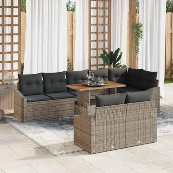 ARDEBO.de - 9-teiliges Garten Essgruppe mit Kissen grau Poly-Rattan Akazie