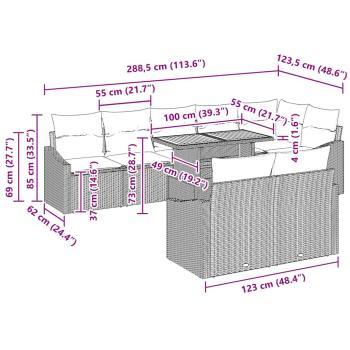 9-teiliges Garten Essgruppe mit Kissen grau Poly-Rattan Akazie