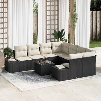 ARDEBO.de - 9-teiliges Garten-Sofa-Set mit Kissen Schwarz Poly Rattan