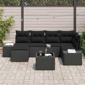 7-teiliges Garten Sofa Set mit Kissen Beige Poly Rattan