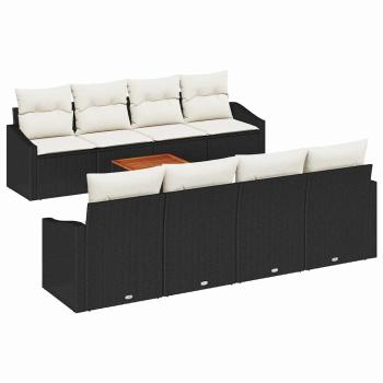 7-teiliges Garten Sofa Set mit Kissen Schwarz Poly Rattan Akazie