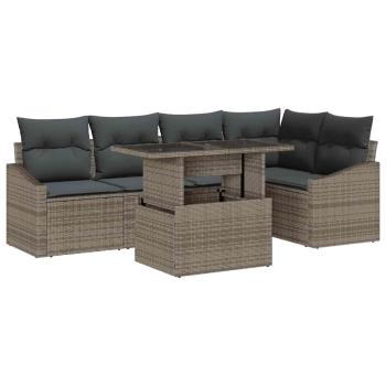 ARDEBO.de - 6-teiliges Garten Sofa Set mit Kissen Grau Poly Rattan