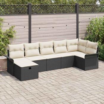 ARDEBO.de - 7-teiliges Garten Sofa Set mit Kissen Schwarz Poly Rattan