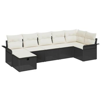 7-teiliges Garten Sofa Set mit Kissen Schwarz Poly Rattan