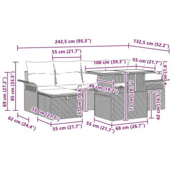 Gartensofa-set 7 Stk. Schwarz Poly-Rattan