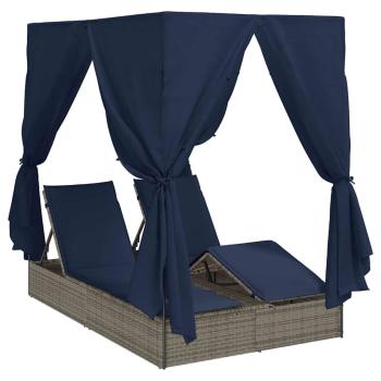 Doppelliege Set aus 2 Grau und Marineblau Rattan Groß