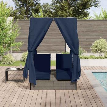 Doppelliege Set aus 2 Grau und Marineblau Rattan Groß