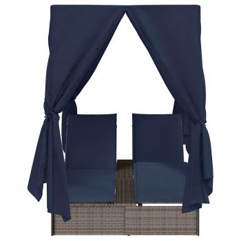 Doppelliege Set aus 2 Grau und Marineblau Rattan Groß