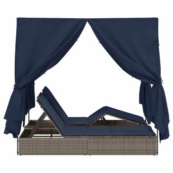 Doppelliege Set aus 2 Grau und Marineblau Rattan Groß