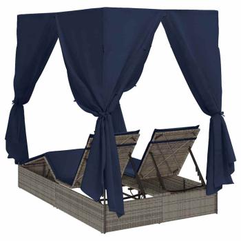Doppelliege Set aus 2 Grau und Marineblau Rattan Groß