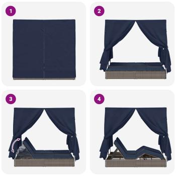Doppelliege Set aus 2 Grau und Marineblau Rattan Groß