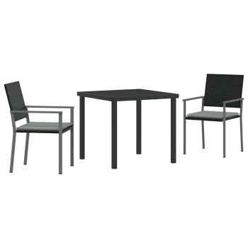 3-teiliges Garten-Esszimmer-Set mit Kissen Schwarz Poly-Rattan