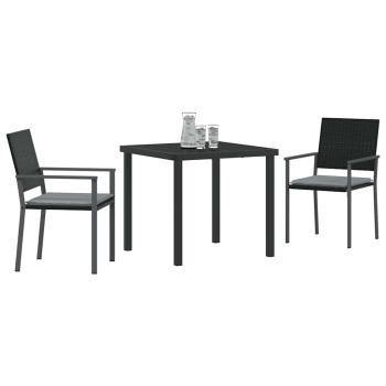 3-teiliges Garten-Esszimmer-Set mit Kissen Schwarz Poly-Rattan