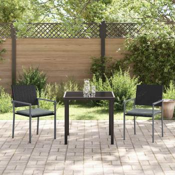 3-teiliges Garten-Esszimmer-Set mit Kissen Schwarz Poly-Rattan