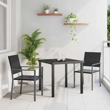 ARDEBO.de - 3-teiliges Garten-Essgruppen-Set Schwarz Poly-Rattan