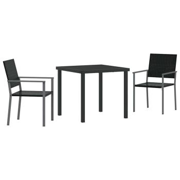3-teiliges Garten-Essgruppen-Set Schwarz Poly-Rattan