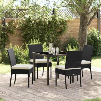 ARDEBO.de - 5-teiliges Garten-Esszimmer-Set Schwarz Poly-Rattan