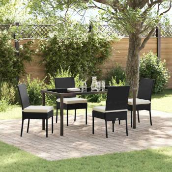 ARDEBO.de - 5-teiliges Garten-Essset Schwarz Poly Rattan